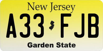NJ license plate A33FJB