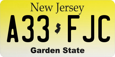 NJ license plate A33FJC