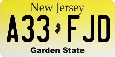 NJ license plate A33FJD
