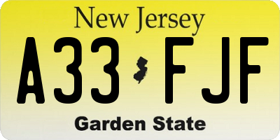 NJ license plate A33FJF