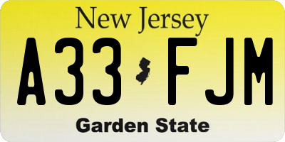 NJ license plate A33FJM