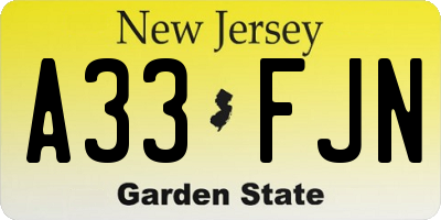 NJ license plate A33FJN