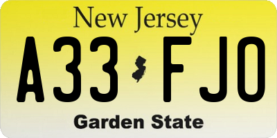 NJ license plate A33FJO