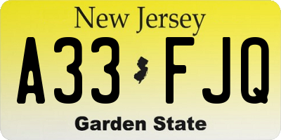 NJ license plate A33FJQ