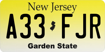 NJ license plate A33FJR