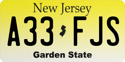 NJ license plate A33FJS
