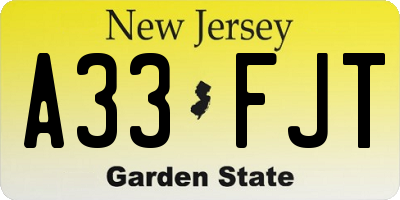 NJ license plate A33FJT