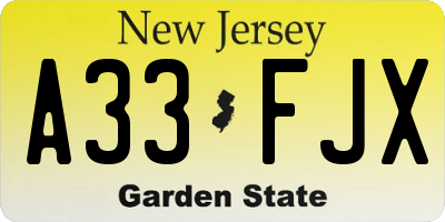 NJ license plate A33FJX