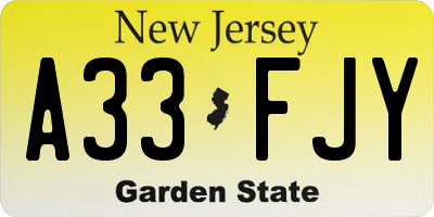 NJ license plate A33FJY