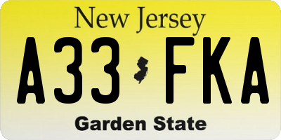 NJ license plate A33FKA