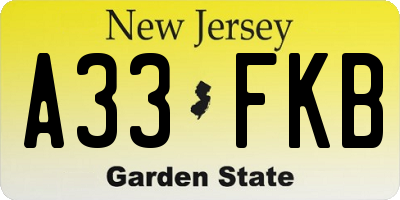NJ license plate A33FKB