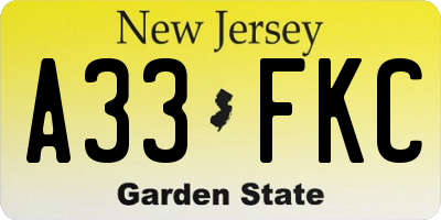 NJ license plate A33FKC