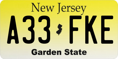 NJ license plate A33FKE