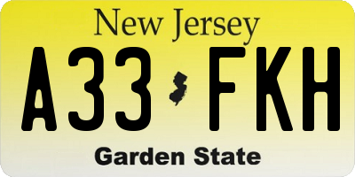 NJ license plate A33FKH