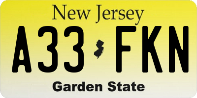 NJ license plate A33FKN