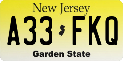 NJ license plate A33FKQ