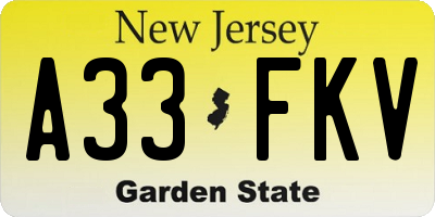 NJ license plate A33FKV