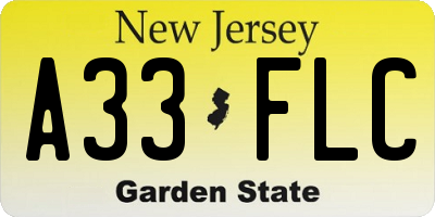 NJ license plate A33FLC