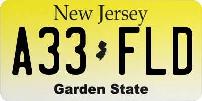NJ license plate A33FLD