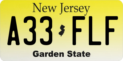 NJ license plate A33FLF