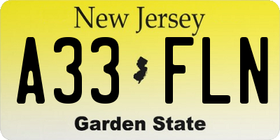 NJ license plate A33FLN