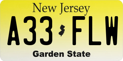 NJ license plate A33FLW