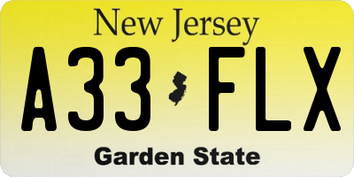 NJ license plate A33FLX