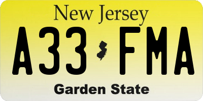 NJ license plate A33FMA