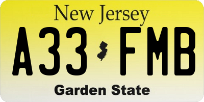 NJ license plate A33FMB