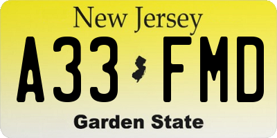 NJ license plate A33FMD