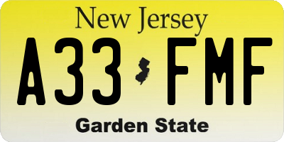 NJ license plate A33FMF