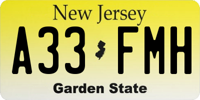 NJ license plate A33FMH