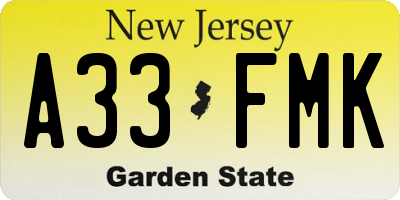 NJ license plate A33FMK