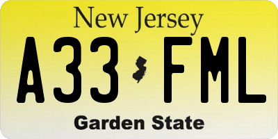 NJ license plate A33FML