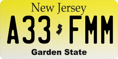 NJ license plate A33FMM