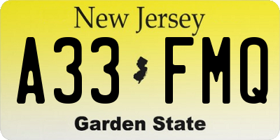 NJ license plate A33FMQ