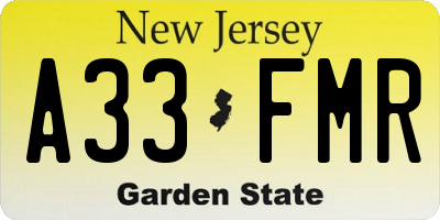 NJ license plate A33FMR