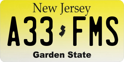 NJ license plate A33FMS