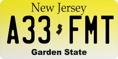 NJ license plate A33FMT