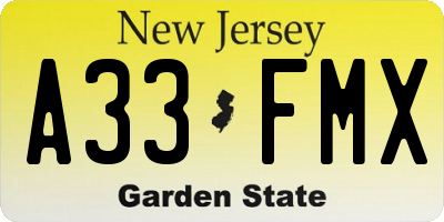 NJ license plate A33FMX