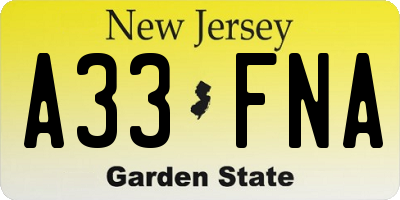 NJ license plate A33FNA