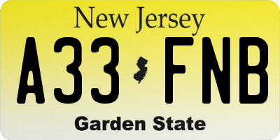 NJ license plate A33FNB