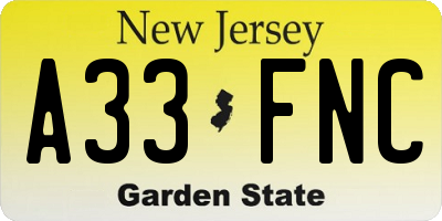 NJ license plate A33FNC