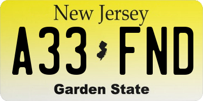 NJ license plate A33FND