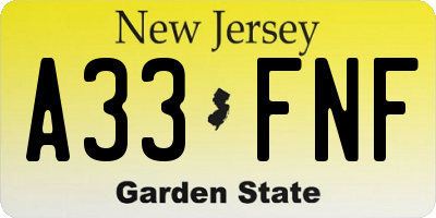 NJ license plate A33FNF