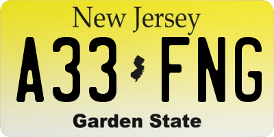 NJ license plate A33FNG