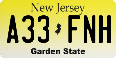 NJ license plate A33FNH