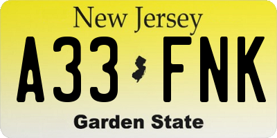 NJ license plate A33FNK