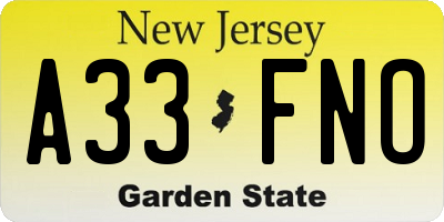 NJ license plate A33FNO
