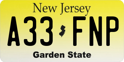 NJ license plate A33FNP